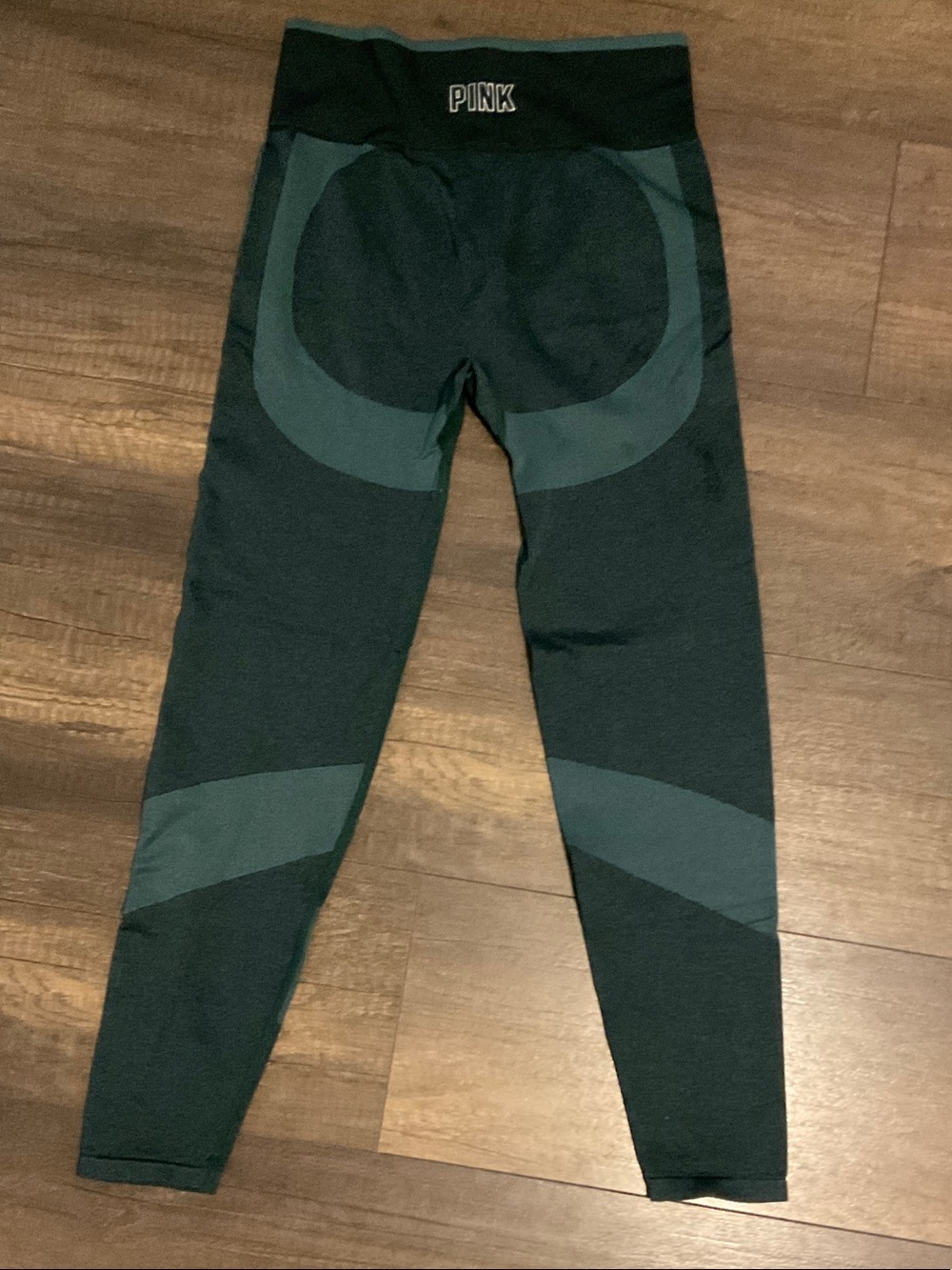 PINK Victoria's Secret Dark Green Seamless Active Leggings with Accent Panels